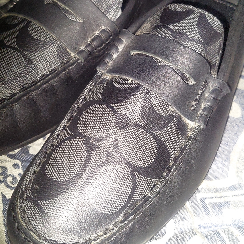 Coach Black and Gray Patterned Loafers